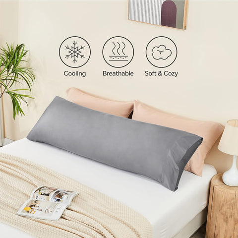 BEDELITE Body Pillow Pillowcase, Rayon from Bamboo, Silver Grey, 20"x54"