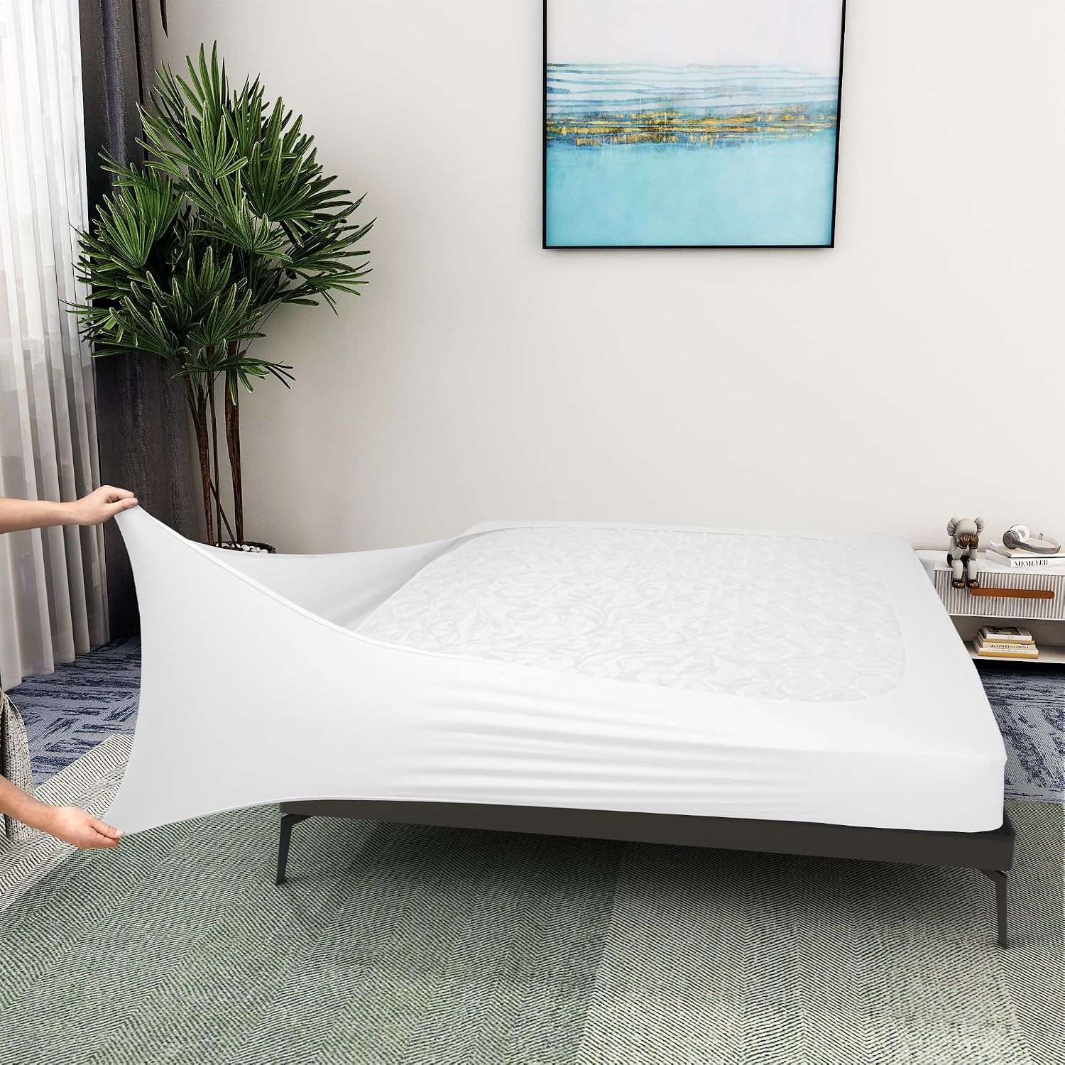 ALYVIA SPRING King Box Spring Cover Jersey Knit Stretchy, White