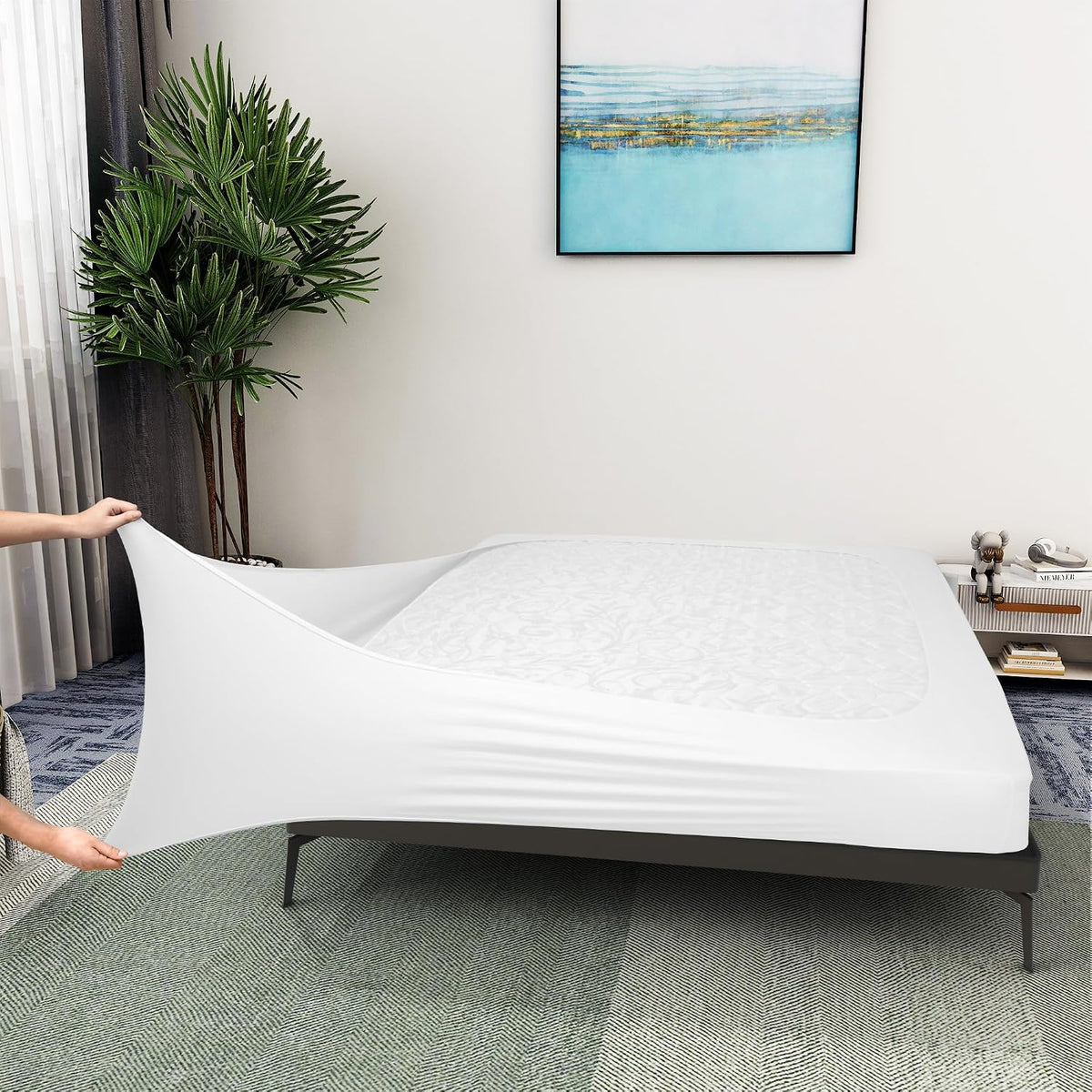 ALYVIA SPRING King Box Spring Cover Jersey Knit Stretchy, White