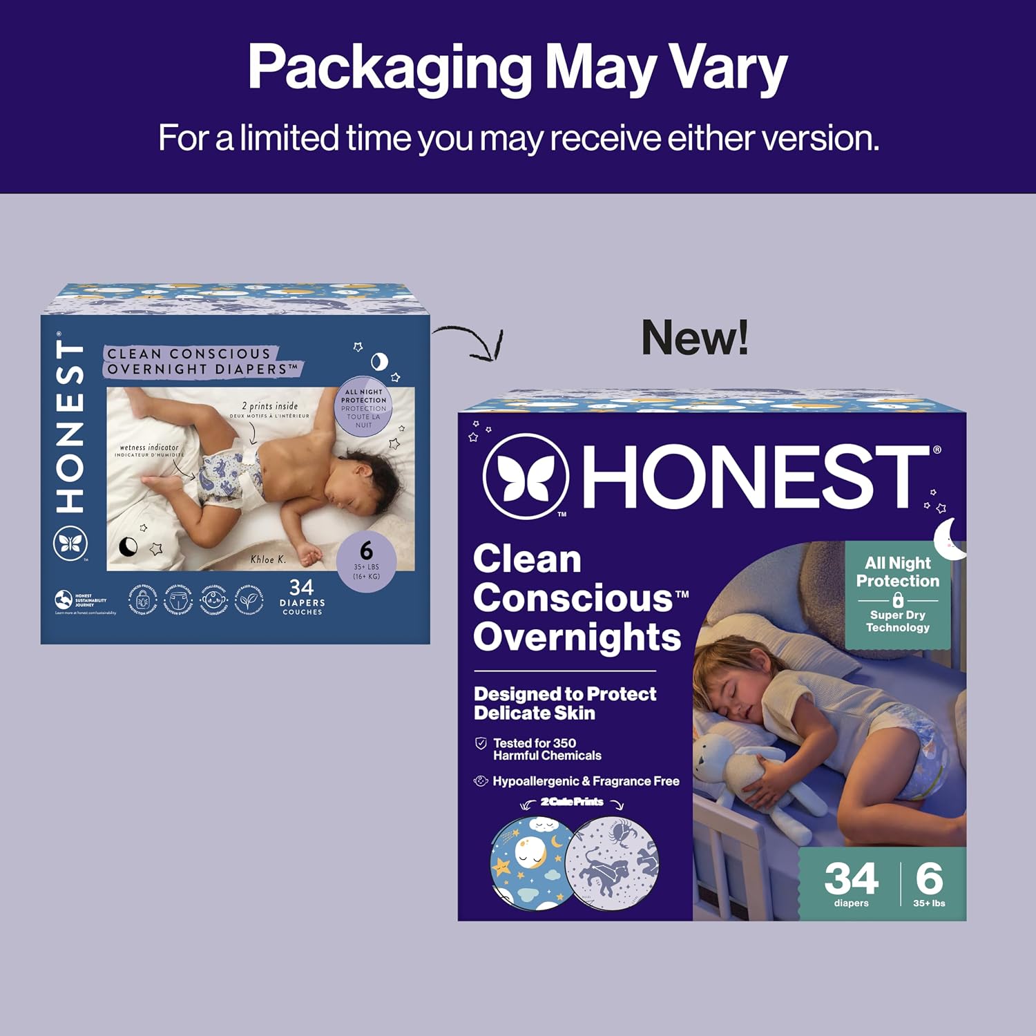 The Honest Company Overnight Diapers, Cozy Cloud, Size 6, 34 Count