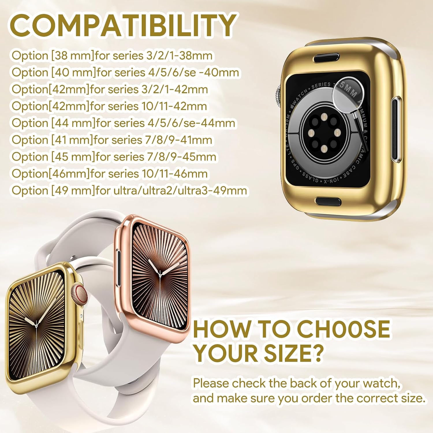 JR.DM 2 Pack 45mm Soft Flexible TPU Case Compatible for Apple Watch Series 9/8/7 Touchable Screen Lightweight Anti-Scratch All-Around Protector Thin Guard Shockproof Cover for iWatch, Gold+Rose Gold