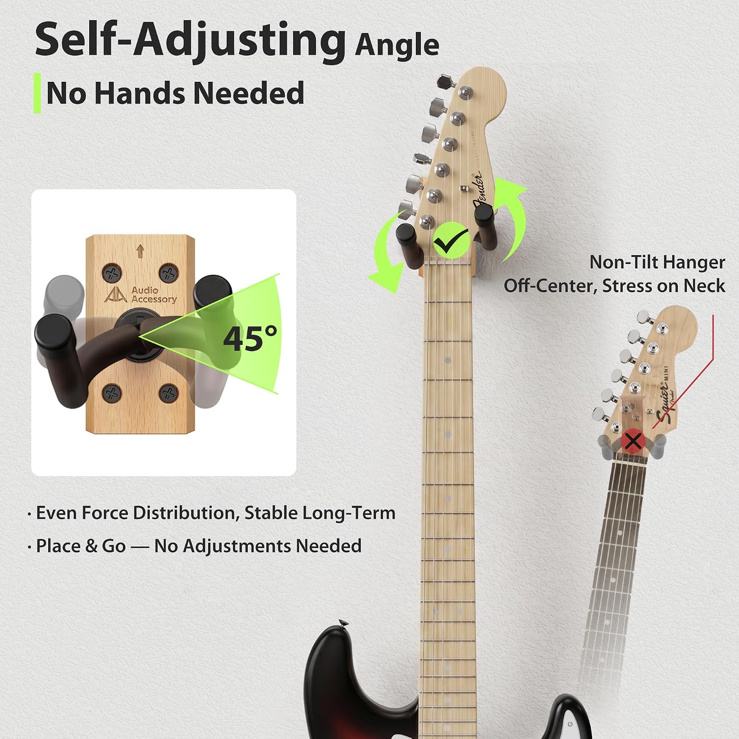 Guitar Wall Mount, Nitro-Safe Soft Padded Hook, 4-Screw Base Guitar Hanger