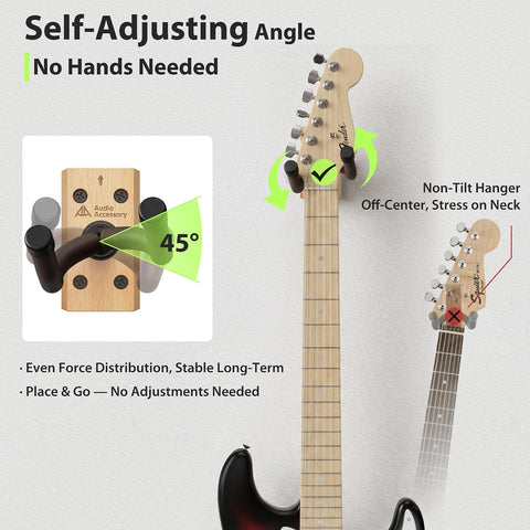 Guitar Wall Mount, Nitro-Safe Soft Padded Hook, 4-Screw Base Guitar Hanger