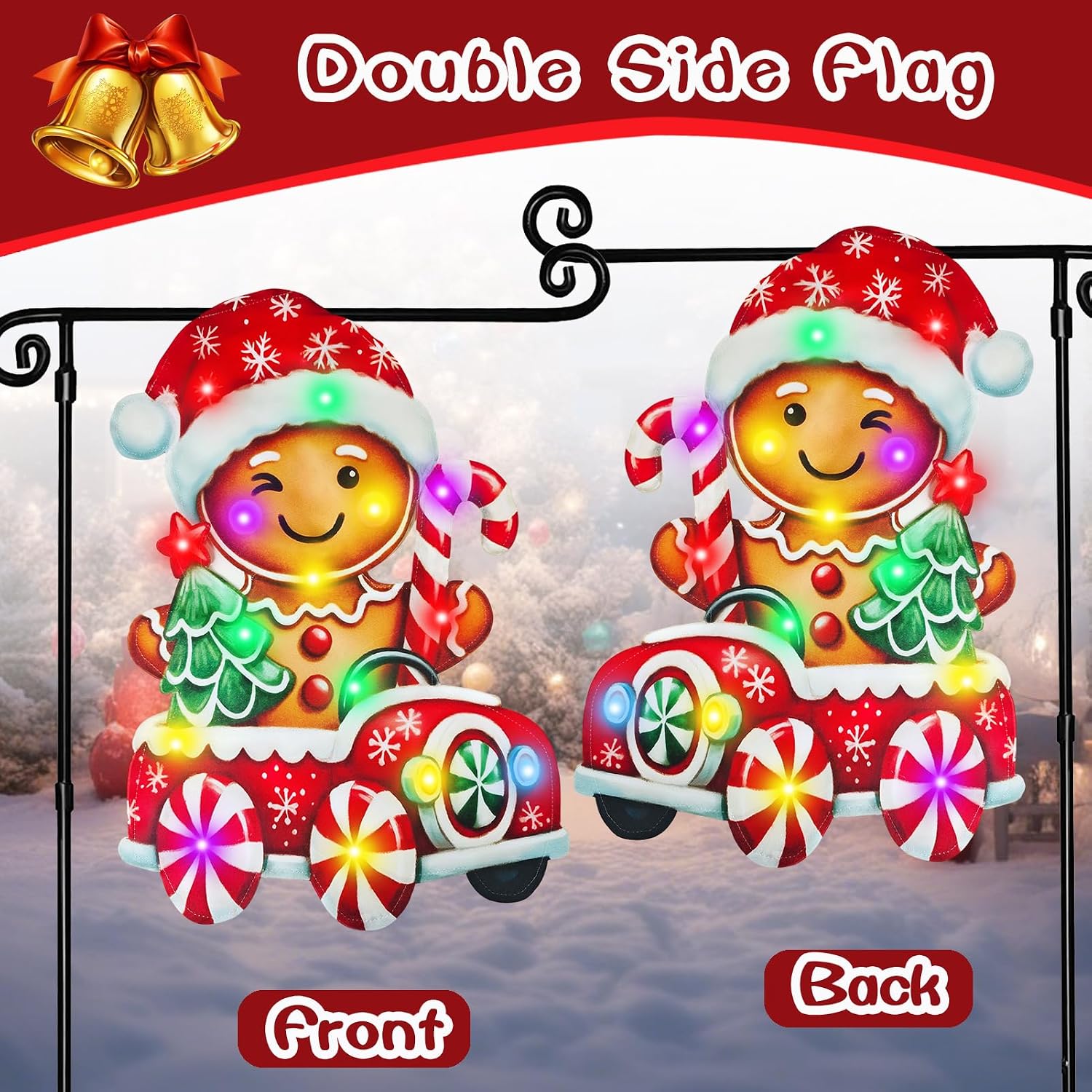 Lighted Christmas Gingerbread Garden Flag Outdoor Decor, 12x18In