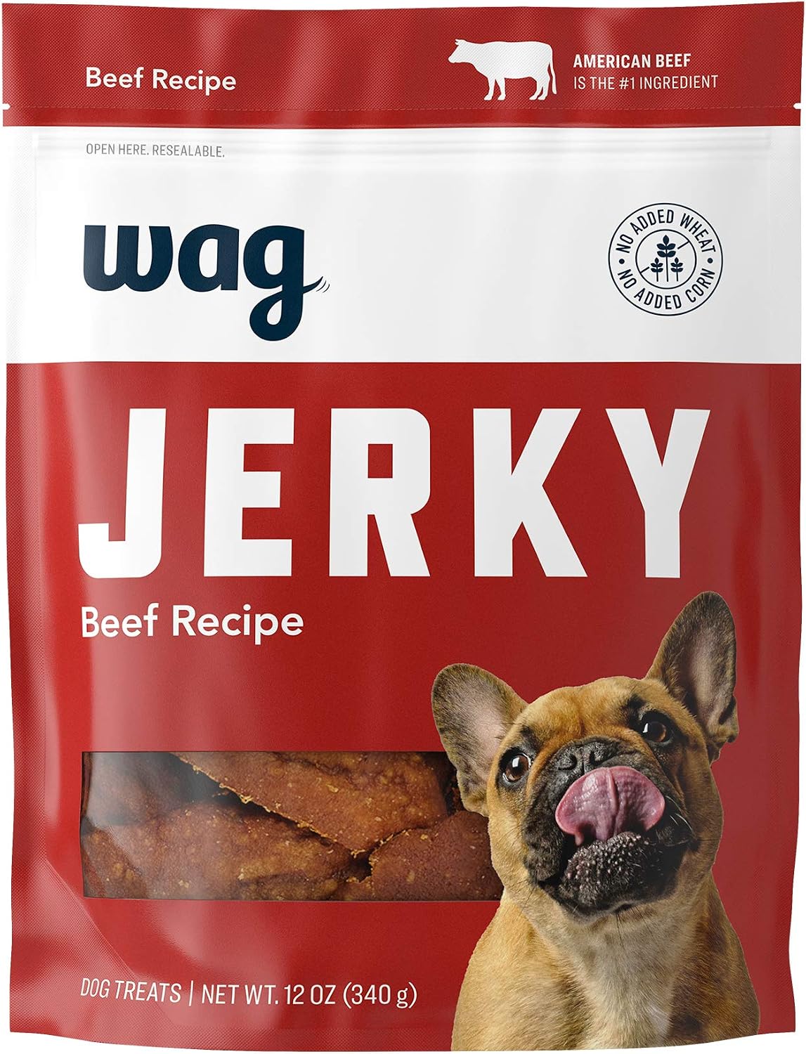 Amazon Brand - Wag Soft & Tender American Jerky Dog Treats – Beef Recipe,12 oz, 12 Ounce (Pack of 12)