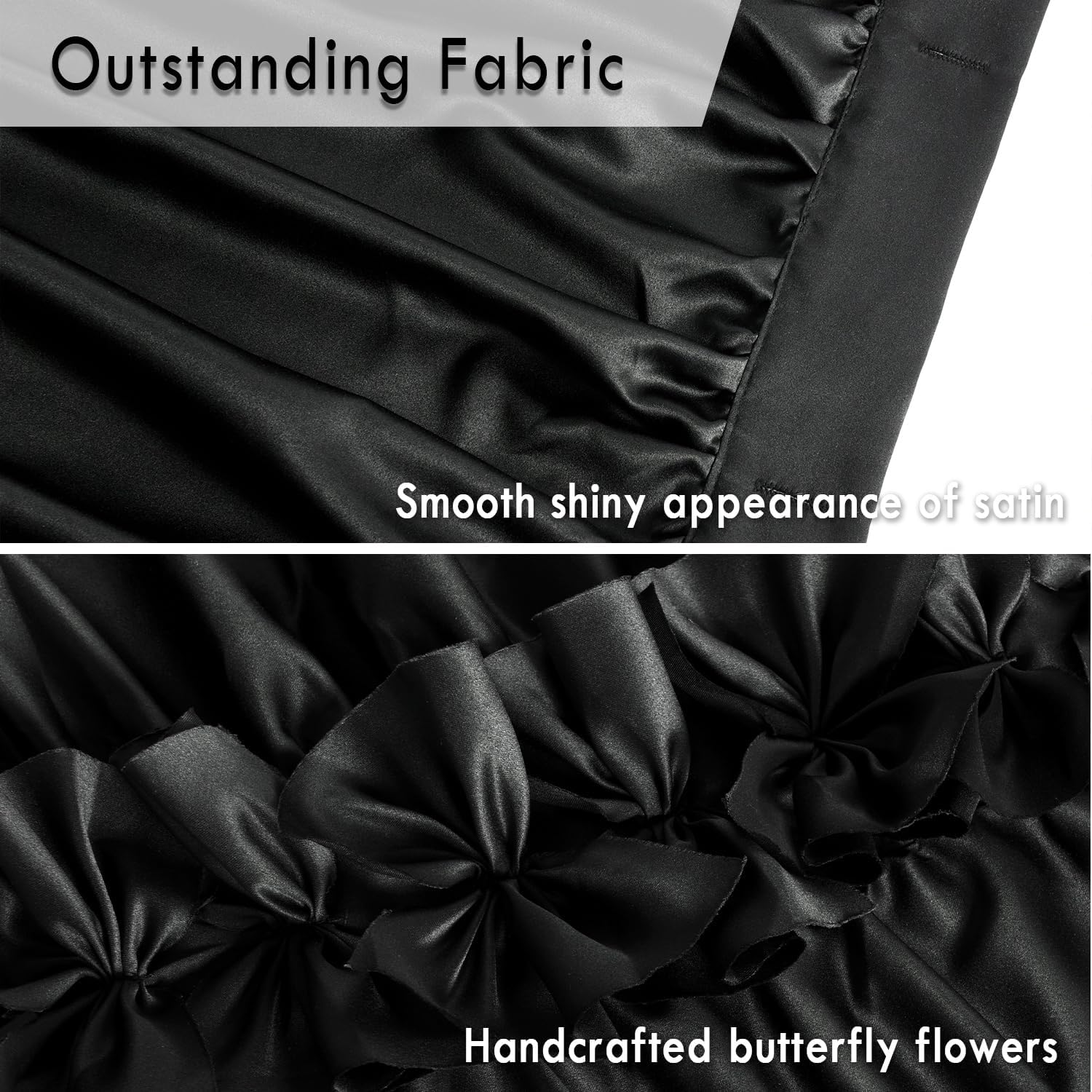 Homechoice Decor 2-Piece Black Satin Shower Curtain, 36x72 Inches (Pair)