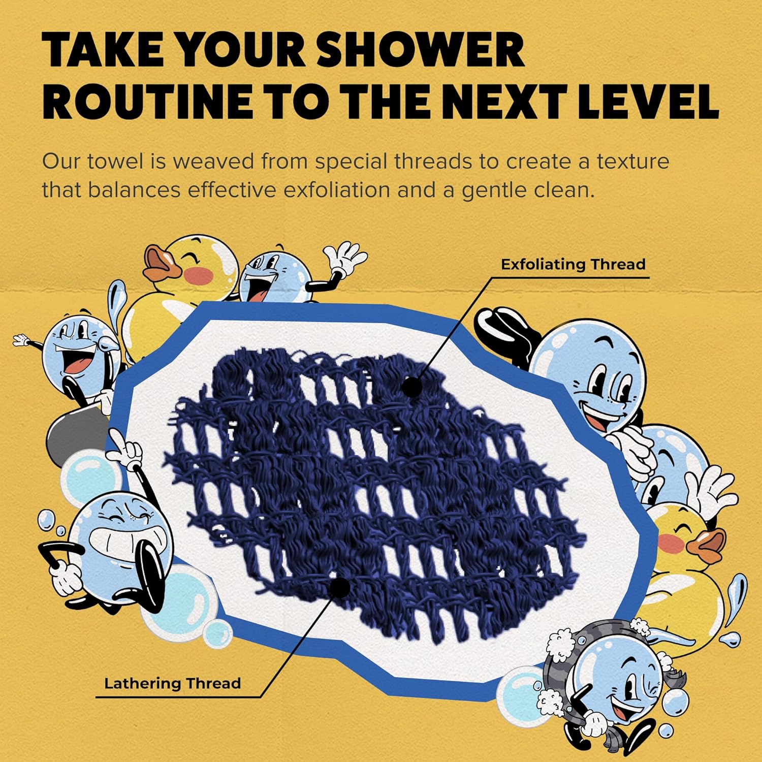 GOSHI Exfoliating Shower Towel - Long Body Scrubber, Blue