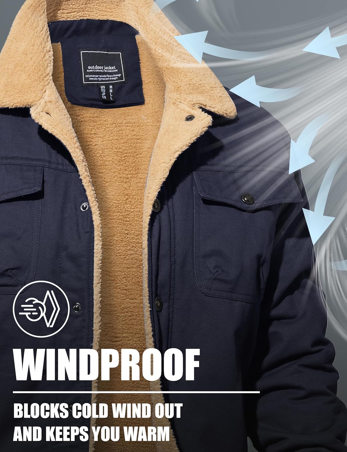 MAGNIVIT Men's Cotton Cargo Jacket Winter Sherpa Fleece Lined Work Jacket Coats with 5 Pockets