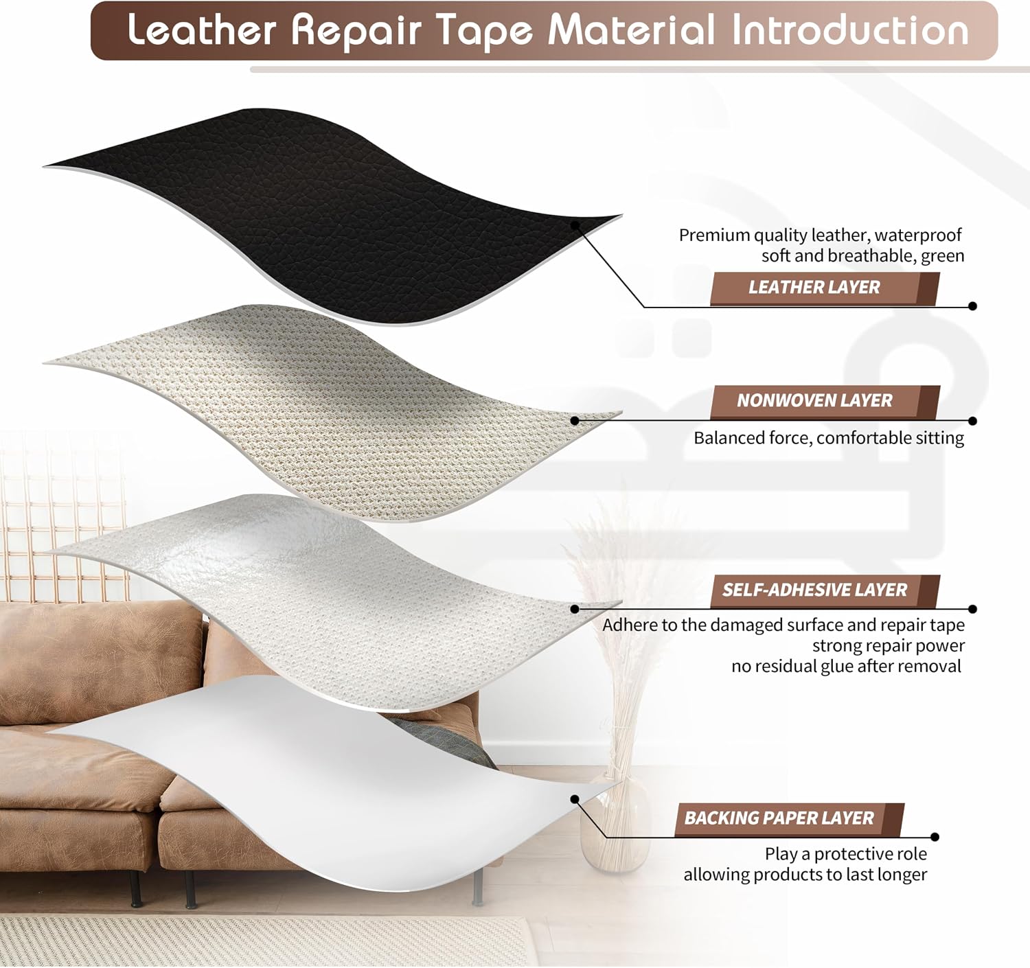 KING MOUNTAIN Leather Repair Patch,16 x 60 Inches self Adhesive Leather Repair Tape for Damaged Leather Furniture, Sofa Seating,Car Seats, Leather Goods(Black)