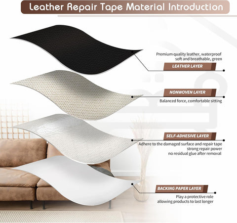 KING MOUNTAIN Leather Repair Patch,16 x 60 Inches self Adhesive Leather Repair Tape for Damaged Leather Furniture, Sofa Seating,Car Seats, Leather Goods(Black)
