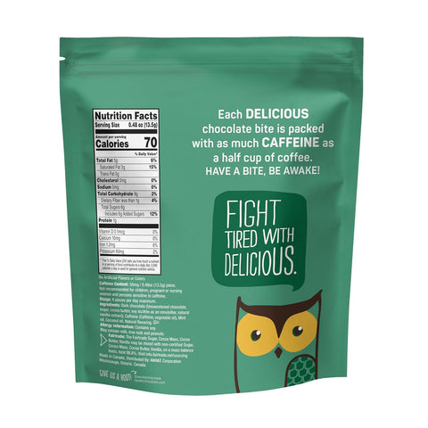 AWAKE - Caffeinated Chocolate Bites - Mint Dark Chocolate, 50 pieces - 50mg Caffeine - Individually Wrapped Energy Bites - Coffee Alternative - Fairtrade, Gluten Free, Non GMO - 0.48oz