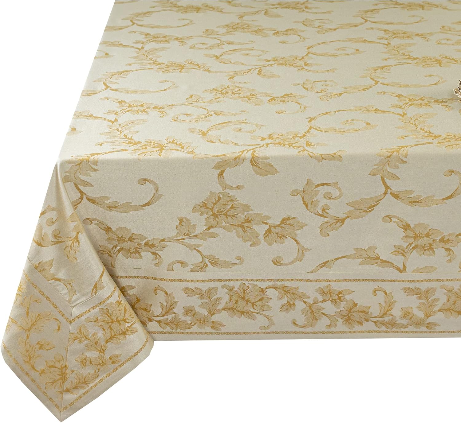 Benson Mills Harmony Scroll Woven Damask Fabric Tablecloth, Everyday, Parties, Special Occasions, Weddings and Holiday Table Cloth (60" X 120" Rectangular, Silver – Gold)