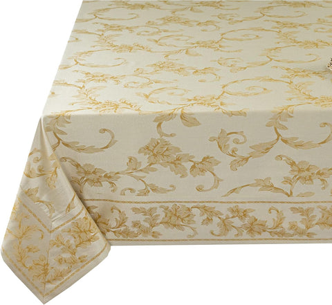 Benson Mills Harmony Scroll Woven Damask Fabric Tablecloth, Everyday, Parties, Special Occasions, Weddings and Holiday Table Cloth (60" X 120" Rectangular, Silver – Gold)
