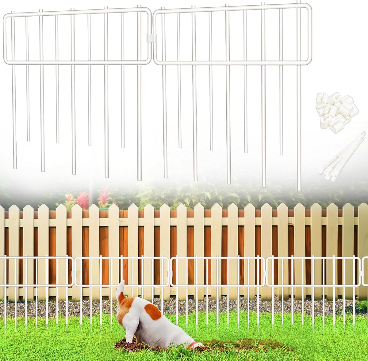 Animal Barrier Fence, 30 Pcs Upgrade 1.26 in Gap Decorative Fences No Dig Fence for Rabbits and Dog Ground Defense, Rustproof Metal Wire Garden Edging Border for Outdoor, Yard, White