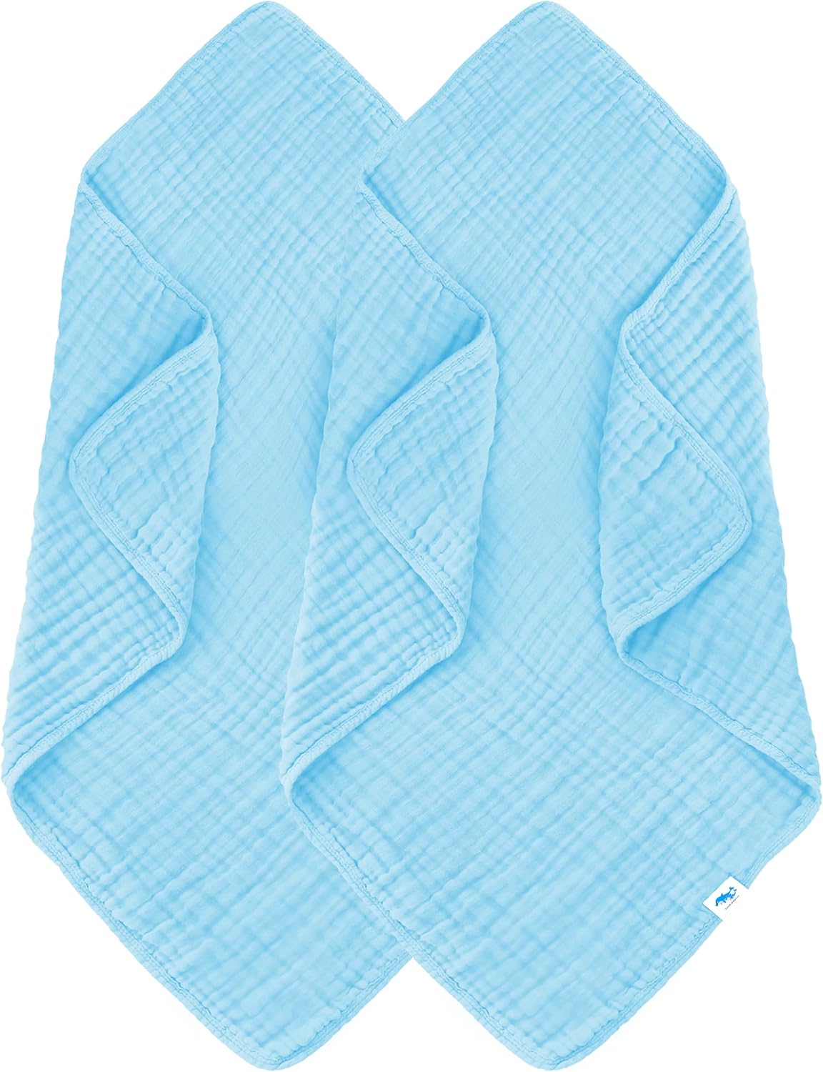 SWEET DOLPHIN Muslin Baby Bath Towels Blanket - 2 Pack 100% Cotton Towel for Babies, Infants, Toddlers - 40x40Inch - Highly Absorbent, Blue
