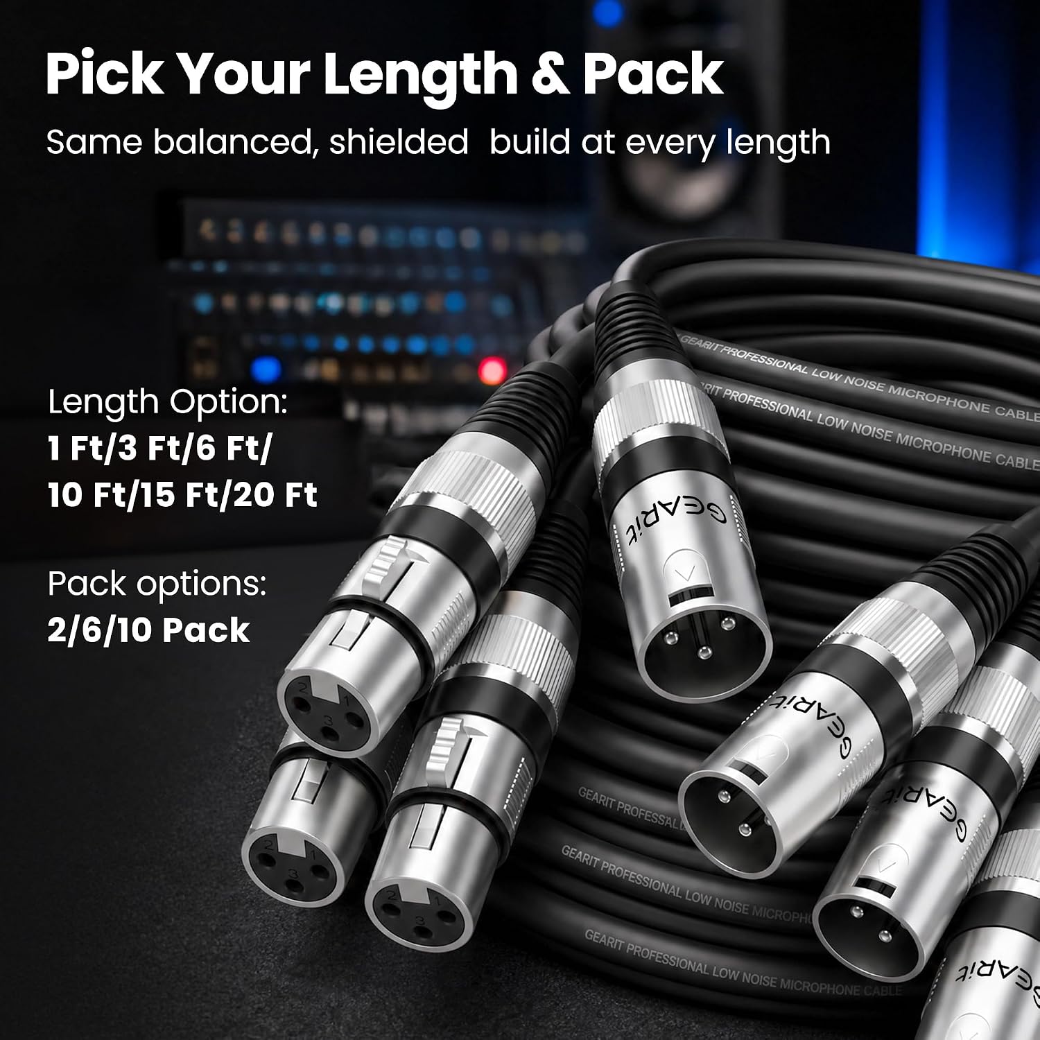 GEARit 22AWG OFC XLR Cables 3 FT 6-Pack Male to Female for Studio Recording
