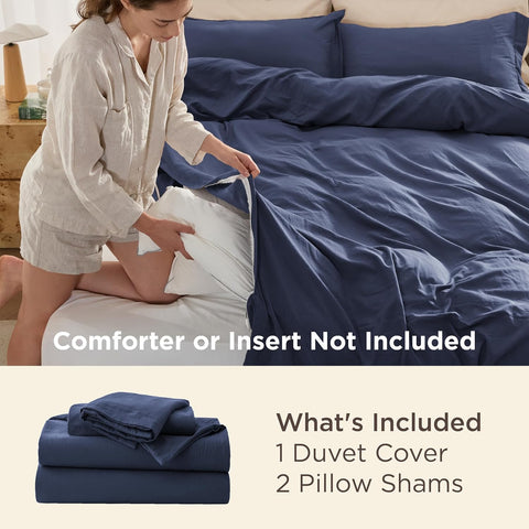 Bedsure Prewashed Duvet Cover King, Cotton-Like Soft Bedding Set, Navy