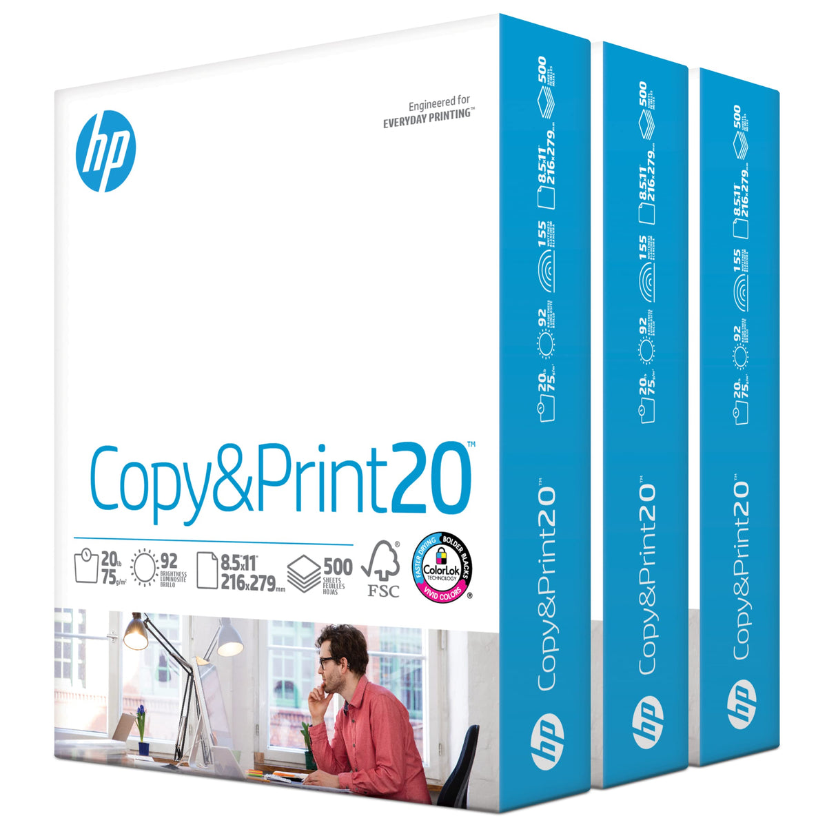 HP Papers | 8.5 x 11 Paper | Copy &Print 20 lb | 3 Ream Case - 1,500 Sheets | 92 Bright | Made in USA - FSC Certified | 200090C