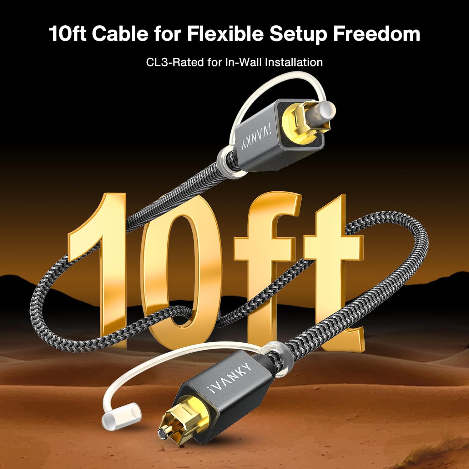 IVANKY Optical Audio Cable 10ft, Toslink Fiber Optic S/PDIF Digital Audio