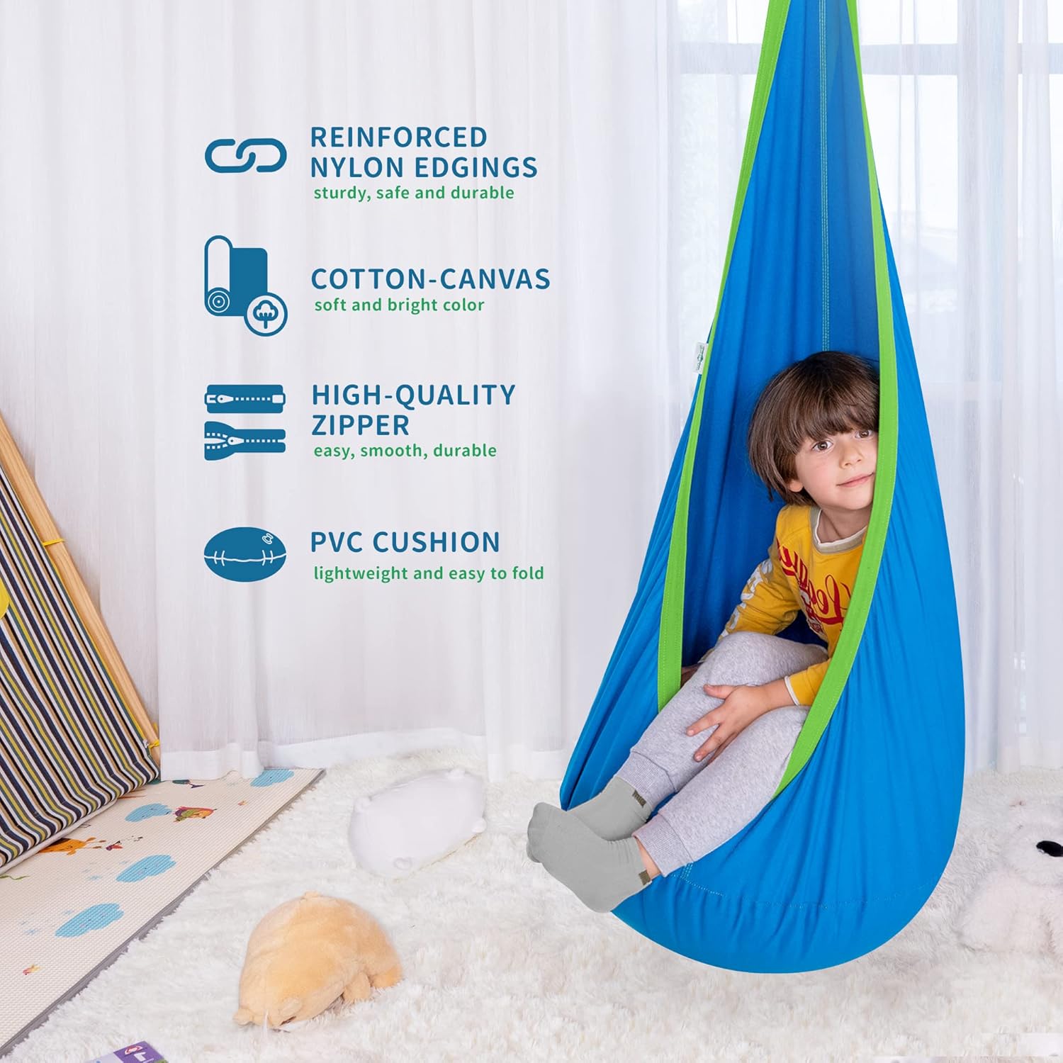 OUTREE Kids Pod Swing Seat, Cotton Sensory Swing for Indoor and Outdoor