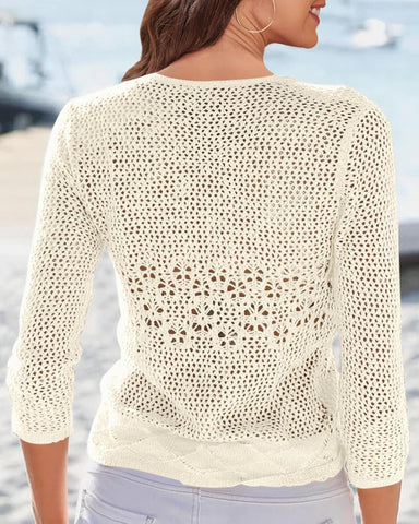 Nulibenna Womens Sheer Shrug Sweaters 3/4 Sleeve Open Front Tie Cardigan Bolero Jacket Lightweight Crochet Knit Cover Up Tops