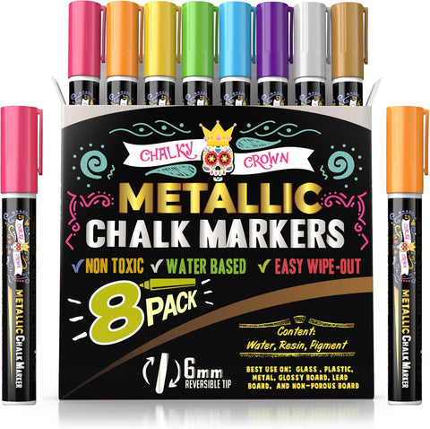 CHALKY CROWN Metallic Liquid Chalk Markers Chalkboard Markers - 8 Pack,6mm