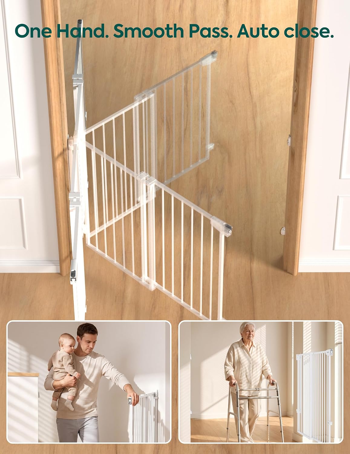 Babelio Extra Wide No Bottom Bar Baby/Dog Gate, 28" H, 29.7-46.5" W, White