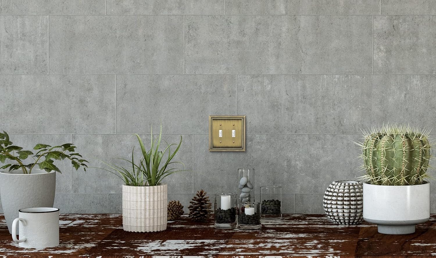 Henne Bery Sunken Pearls Heavy Duty Decorative Wall Plate Switch Plate Outlet Cover (Double Toggle, Antique Brass)