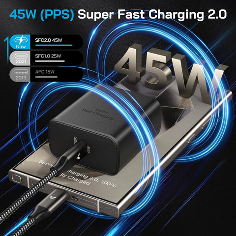 45W Super Fast Charger USB C, Type-C Android Phone Charger Fast Charging