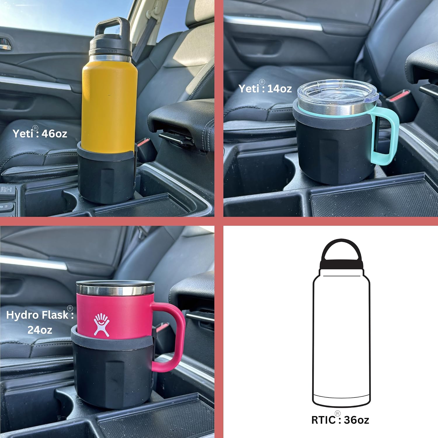 Swigzy Extra Wide Car Cup Holder Expander - Fits Yeti 14oz & 46oz Rambler
