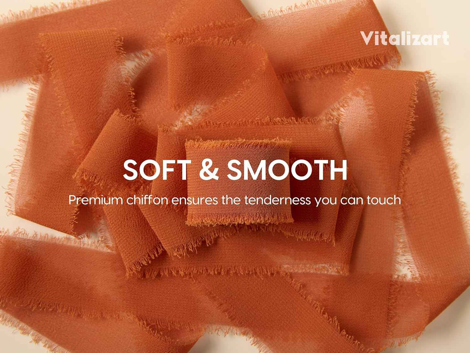 Vitalizart Terracotta & Orange Chiffon Silk Ribbon 1"x 21Yd Handmade Fringe