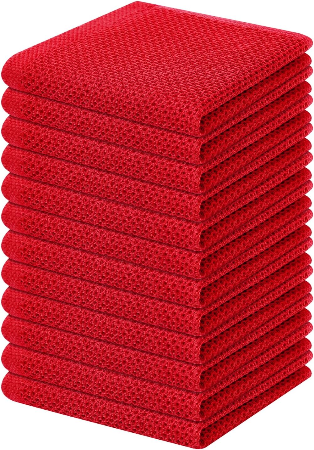 Homaxy 100% Cotton Waffle Weave Kitchen Dish Cloths 12-Pack, Red