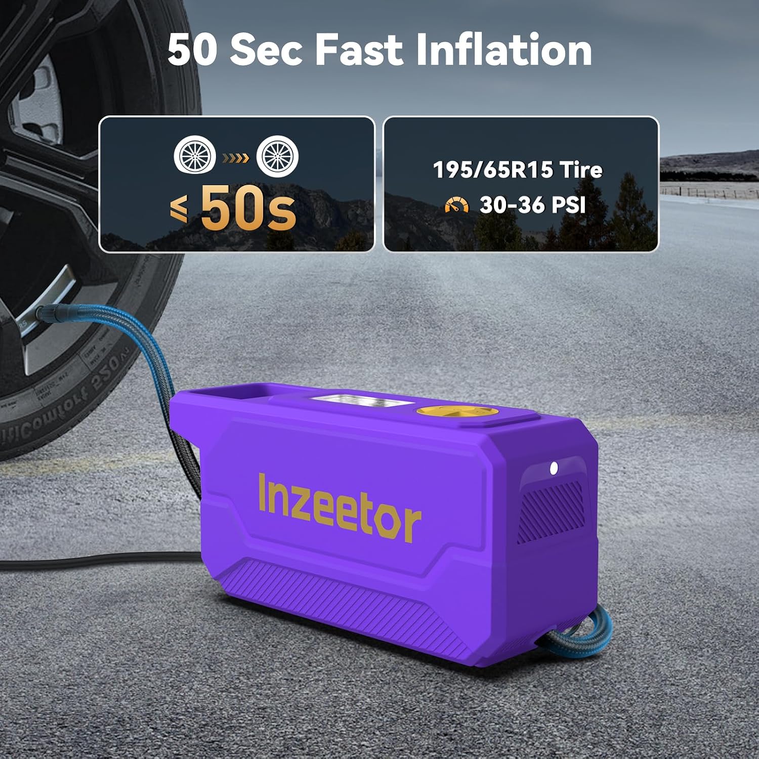 150 PSI Tire Inflator Portable Air Compressor with Digital Pressure, Purple