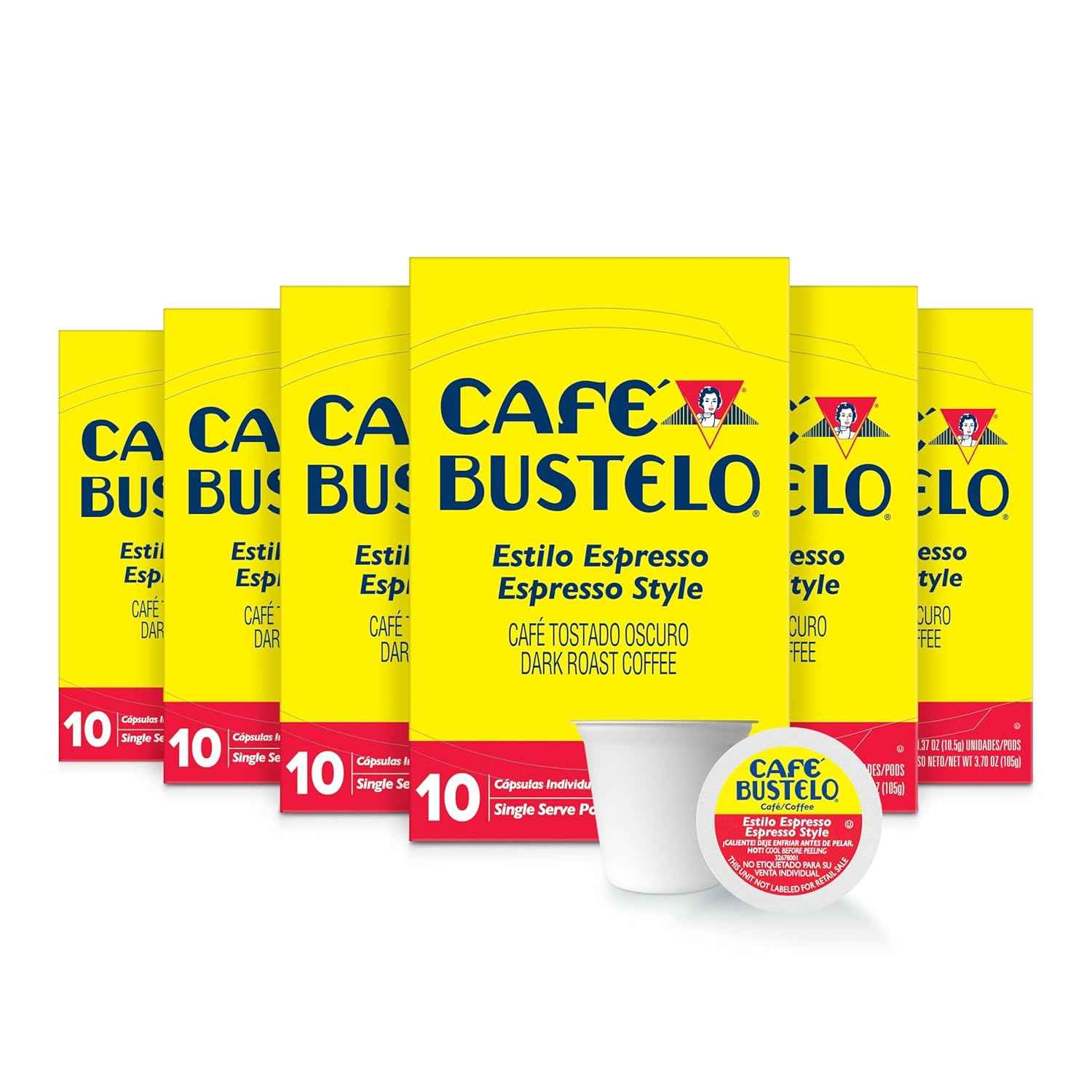 Café Bustelo Espresso Style Dark Roast Coffee Pods, 60 Count | 6 boxes of 10 pods each, Compatible with Keurig brewers (Not affiliated. See full product description), Bold Latin taste