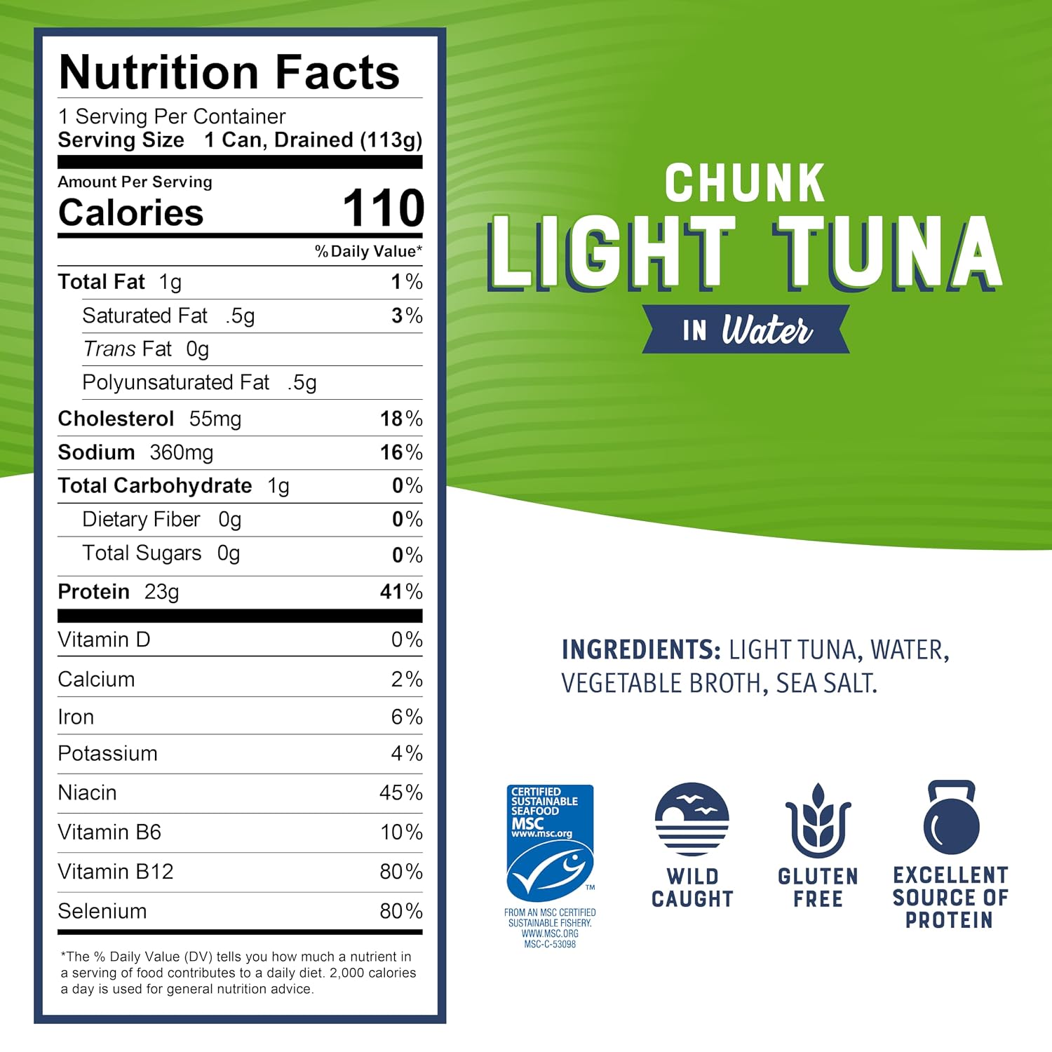 Bumble Bee Chunk Light Tuna in Water, 5 oz (Pack of 48) | Wild Caught Tuna, 23g Protein per Can, MSC Certified Sustainable Seafood, Non-GMO, Gluten Free, Kosher