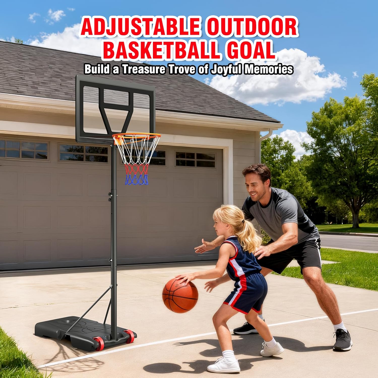 Yohood Kids Basketball Hoop Outdoor Height Adjustable 3-7 FT, Portable Basketball Goal System for Kids Youth Teens in Backyard/Driveway/Indoor, Shatterproof Backboard and Stable Base
