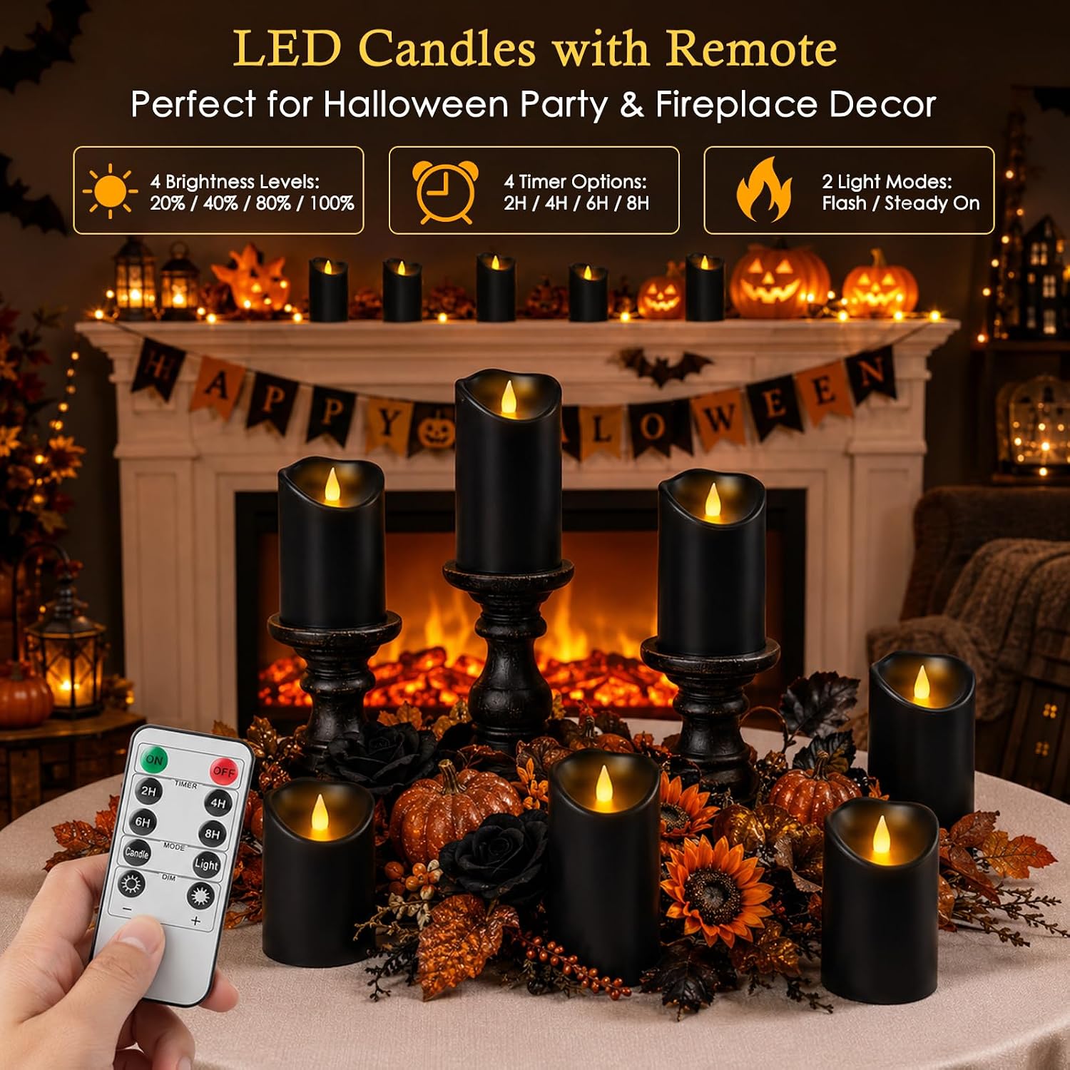 antizer Flameless Candles 9 Pack Outdoor Battery Candles with Remote Timer