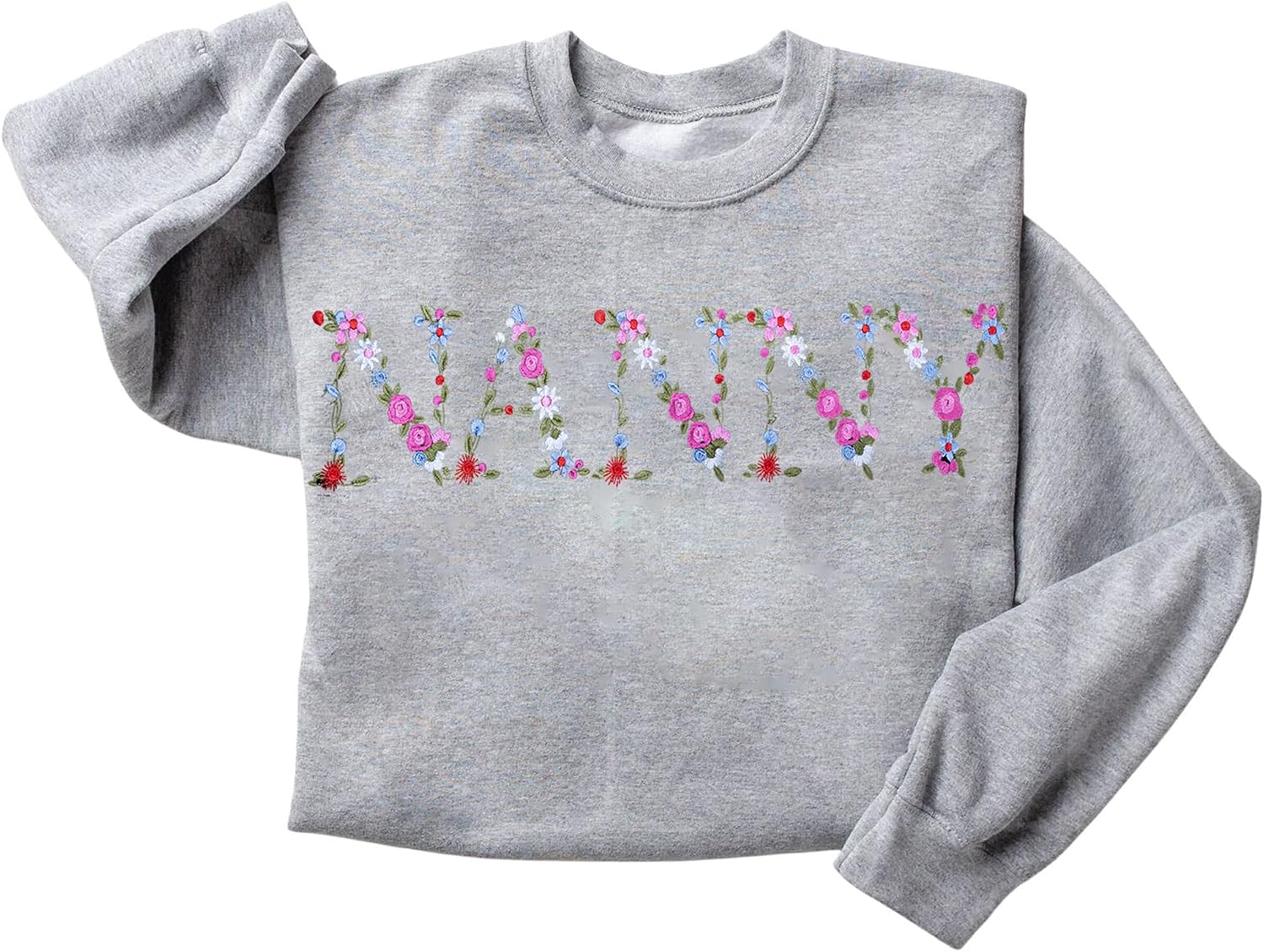 Embroidery Nanny Sweatshirts For Women Gift Sweatshirt From Grandkids Nanny Flower Grandma Gift Mothers Christmas