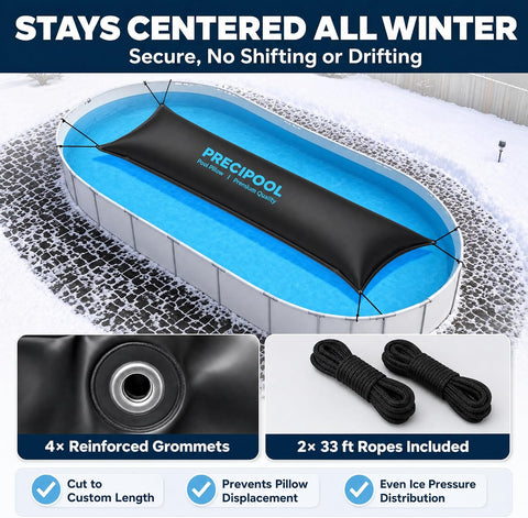 Pool Pillow for Above Ground Pools 4x15 Ft, Large Winter Pool Pillow for Winterizing Closing, Heavy-Duty Durable Thick Cold Resistant Pool Air Pillow, Pool Balloons Pool Cover Pillow with Ropes, Black