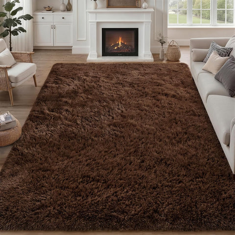 9x12 Area Rug Living Room Bedroom: Fluffy Plush Shag Carpet Brown