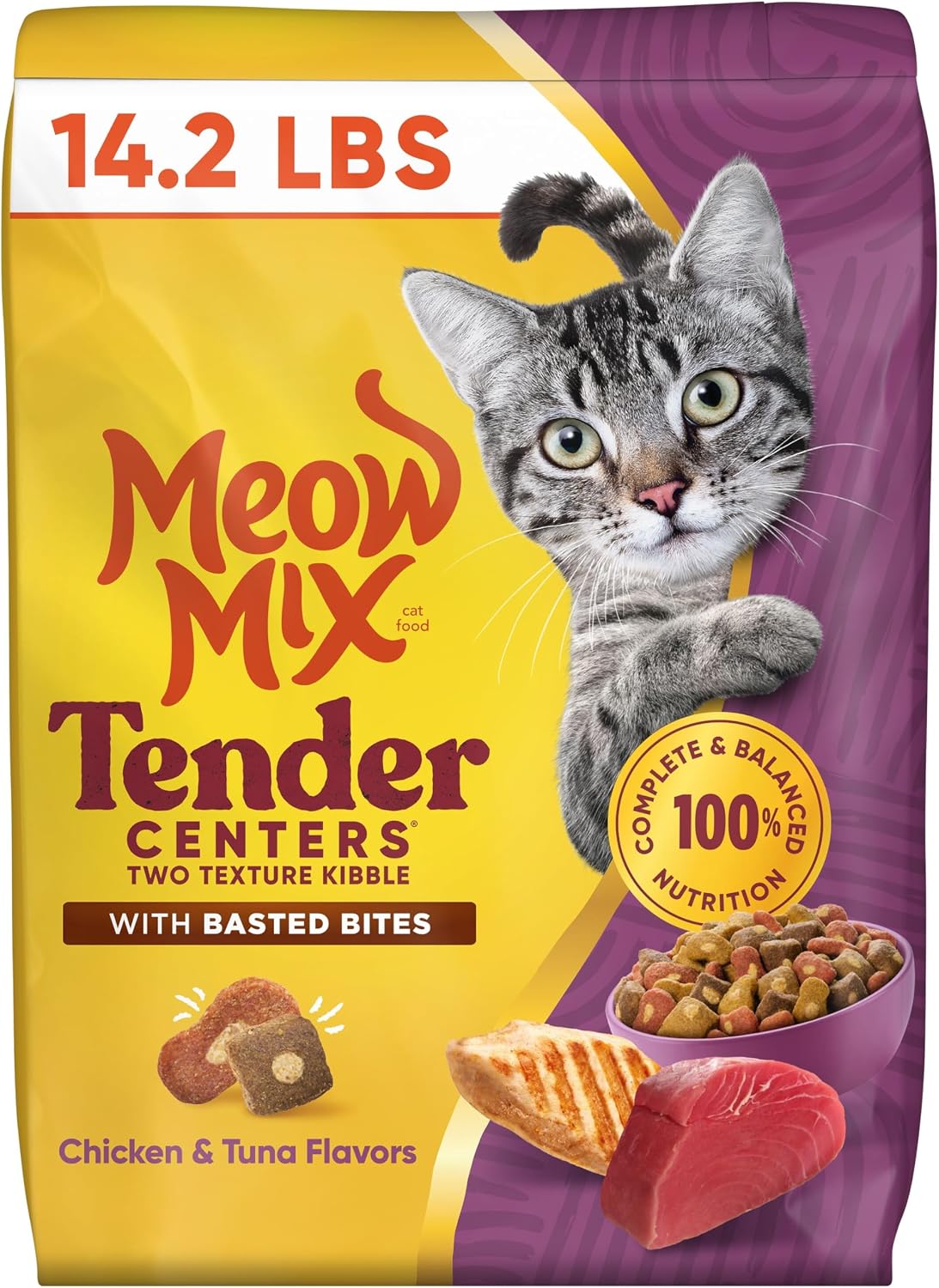 Meow Mix Tender Centers, Dry Cat Food, Chicken & Tuna Flavors, 14.2 lb. Bag