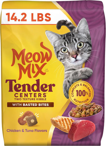 Meow Mix Tender Centers, Dry Cat Food, Chicken & Tuna Flavors, 14.2 lb. Bag