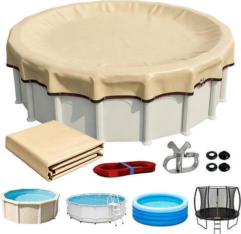 [Ultra-Thick] 24FT Pool Covers for Above Ground Pools, Easy Install Remove