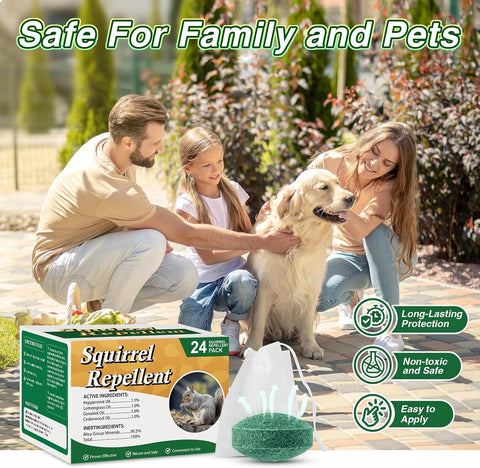 24 Pack Squirrel Repellent Balls, Squirrel Deterrent Rodent Chipmunk Repellent for Attic, Car Engines Keep Chipmunk Away from Wires, Walls, Garages
