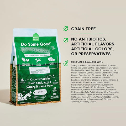 Open Farm Grain Free Dry Dog Food, Turkey and Chicken Kibble, 22lb Bag