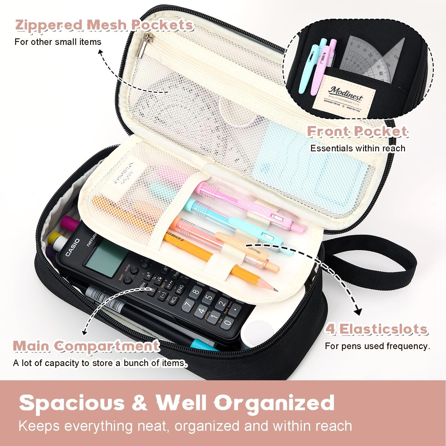Pencil Case Pouch, Large Capacity Pen Bag Organizer, Cute Aesthetic Pencil Box for Girls Boys Kids, Back to School Supplies, Teacher Supplies Classroom Essentials, Black