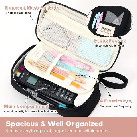 Pencil Case Pouch, Large Capacity Pen Bag Organizer, Cute Aesthetic Pencil Box for Girls Boys Kids, Back to School Supplies, Teacher Supplies Classroom Essentials, Black