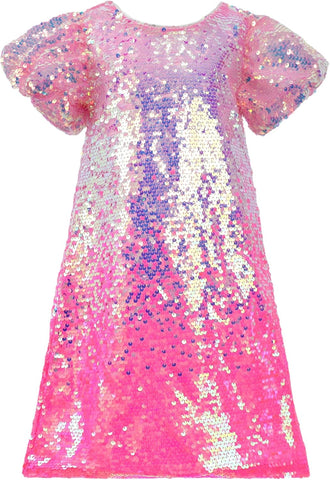 2Bunnies Girls Ombre Pastel Gradient Shimmer Sparkle Colorful Sequin Party Dress