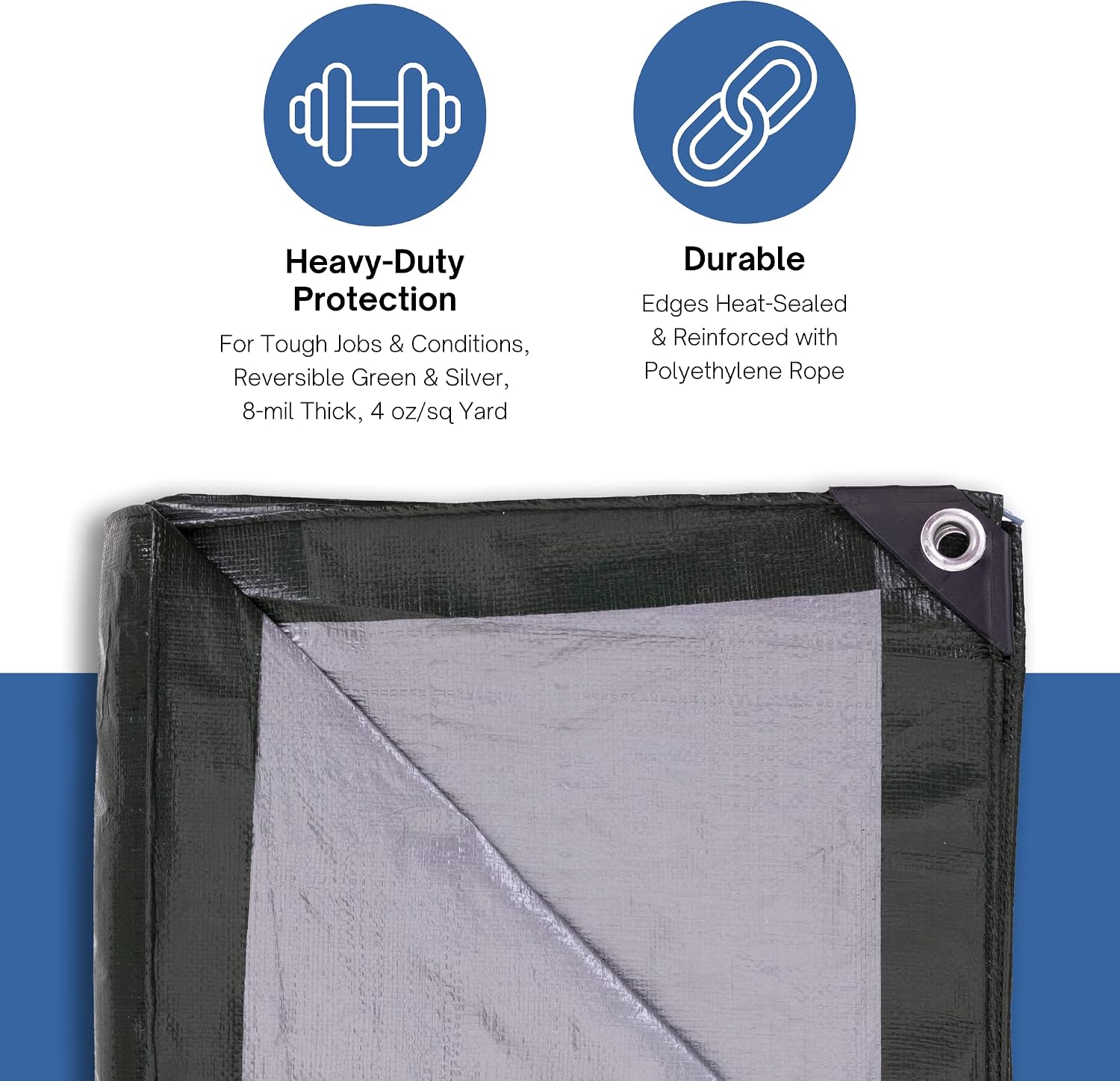 Kotap 12 x 22 Ft. Heavy-Duty Protection/Coverage Tarp, 8-mil, Reversible, Multi-Use, Waterproof, Green-Silver, (TGS-1222)