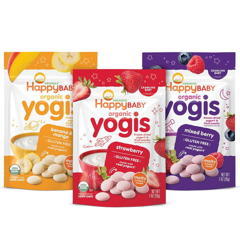 Organic Baby Food Happy Yogis Yogurt Snacks-Banana Mango, Mixed Berry, and Strawberry- 1 oz Packs, 3-Count
